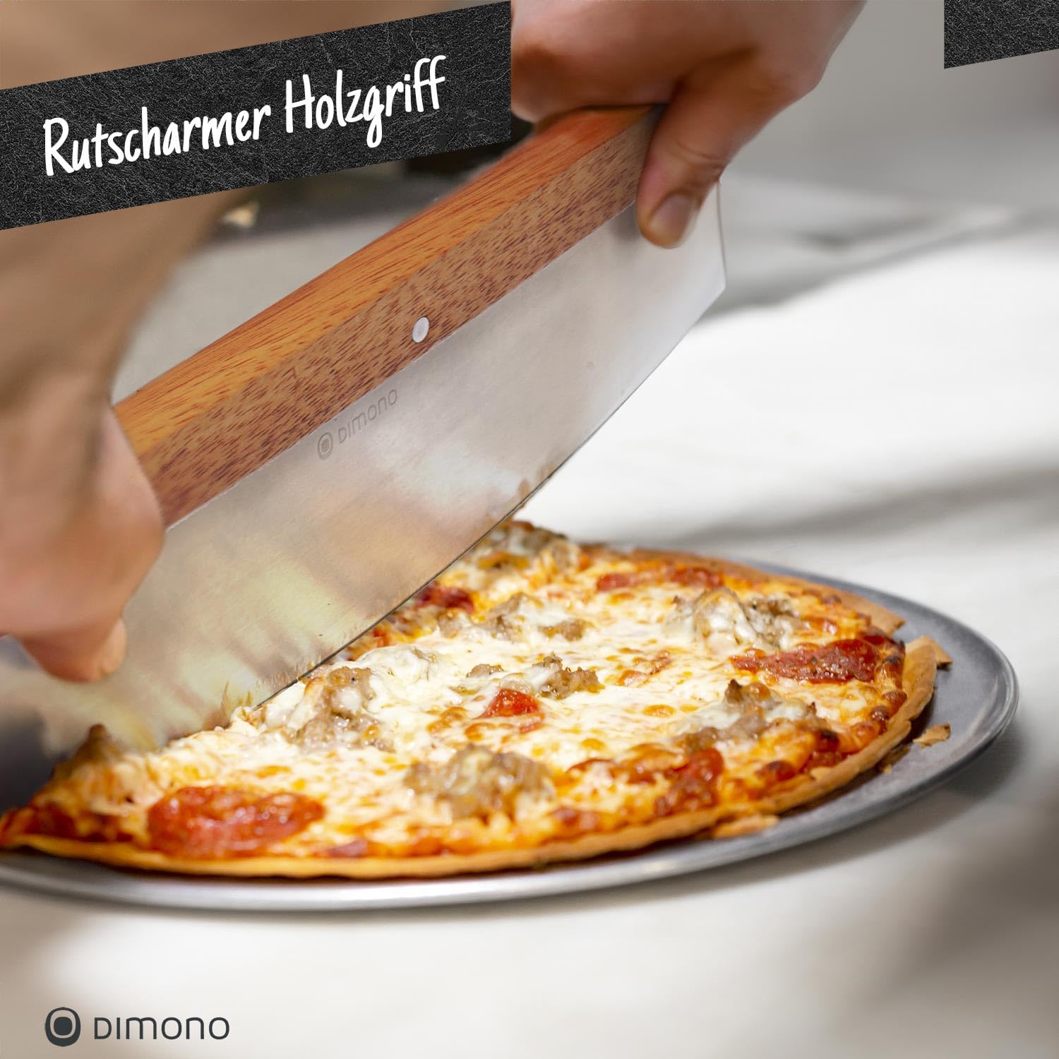 Thumbnail 3 de Dimono 35 cm Pizza Rocker Knife with Stainless Steel Blade and Wood Handle