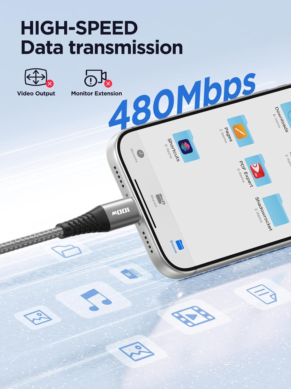 Thumbnail 2 de USB-C to USB-C Cable 2m 2-Pack (Fast Charge 100W, 480Mbps) – nylon-braided charging lead