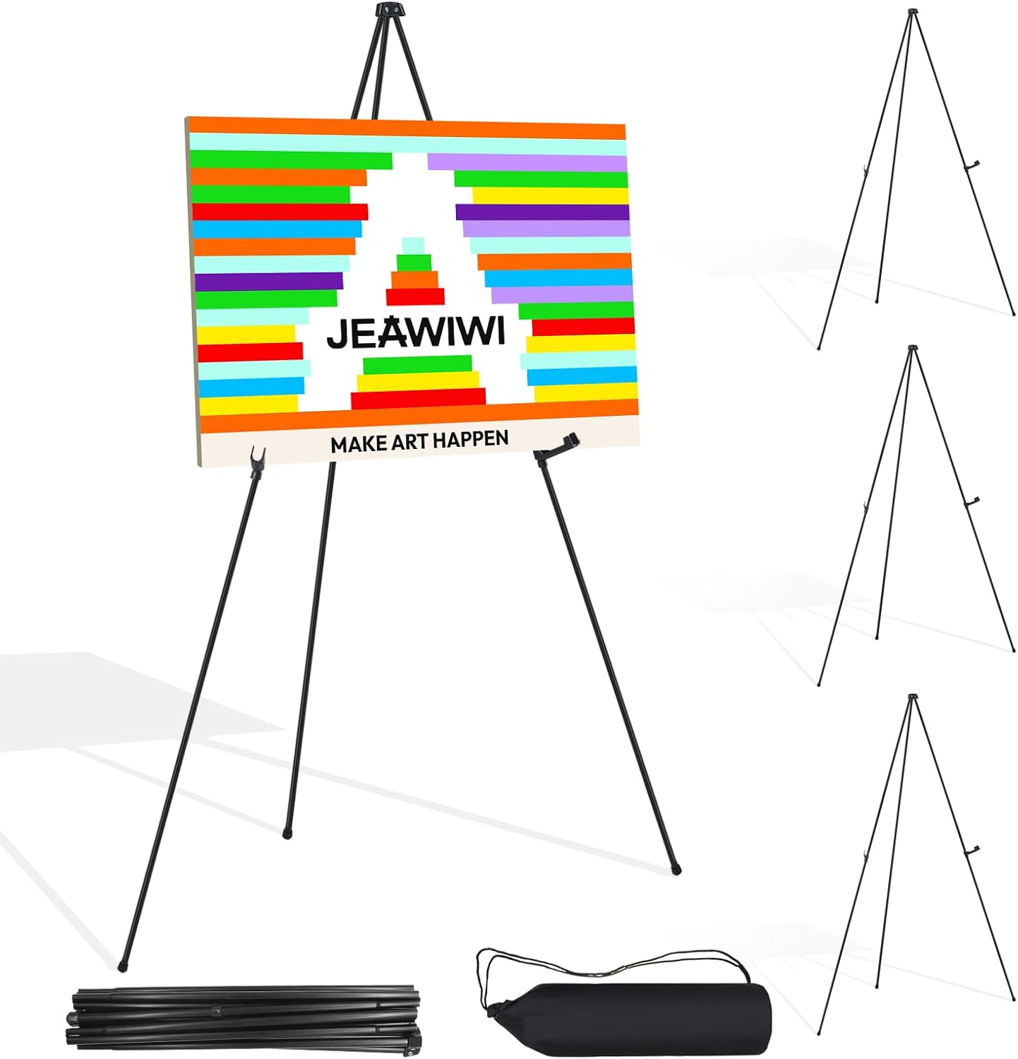 Detalle de JEAWIWI HeiHuaJia-4PCS Folding Metal Easel Stands, 4-Pack with Carry Bags