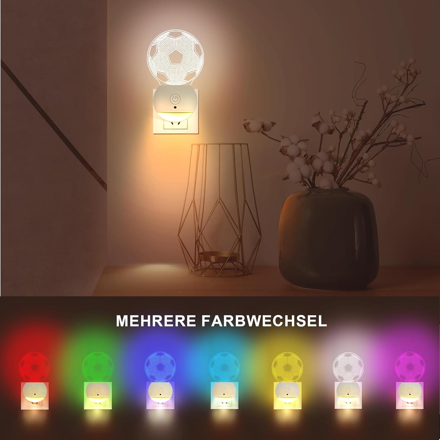 Thumbnail 1 de Fußball Nachtlicht Steckdose – 2er Set mit Dämmerungssensor und Farbwechsel