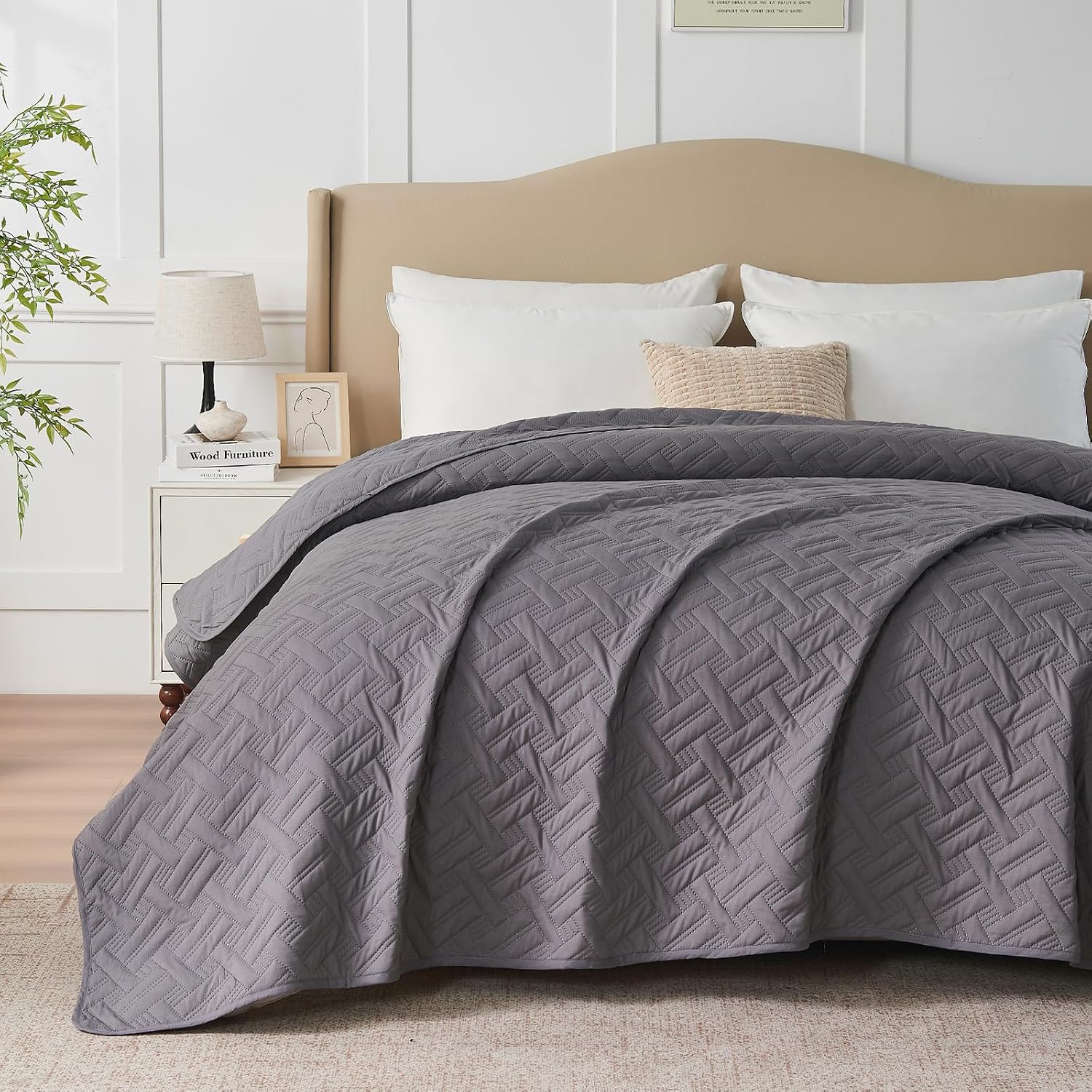 Detalle de beeweed Feel Elegante BHQS-1 sprei 240 x 260 cm, grijs polyester