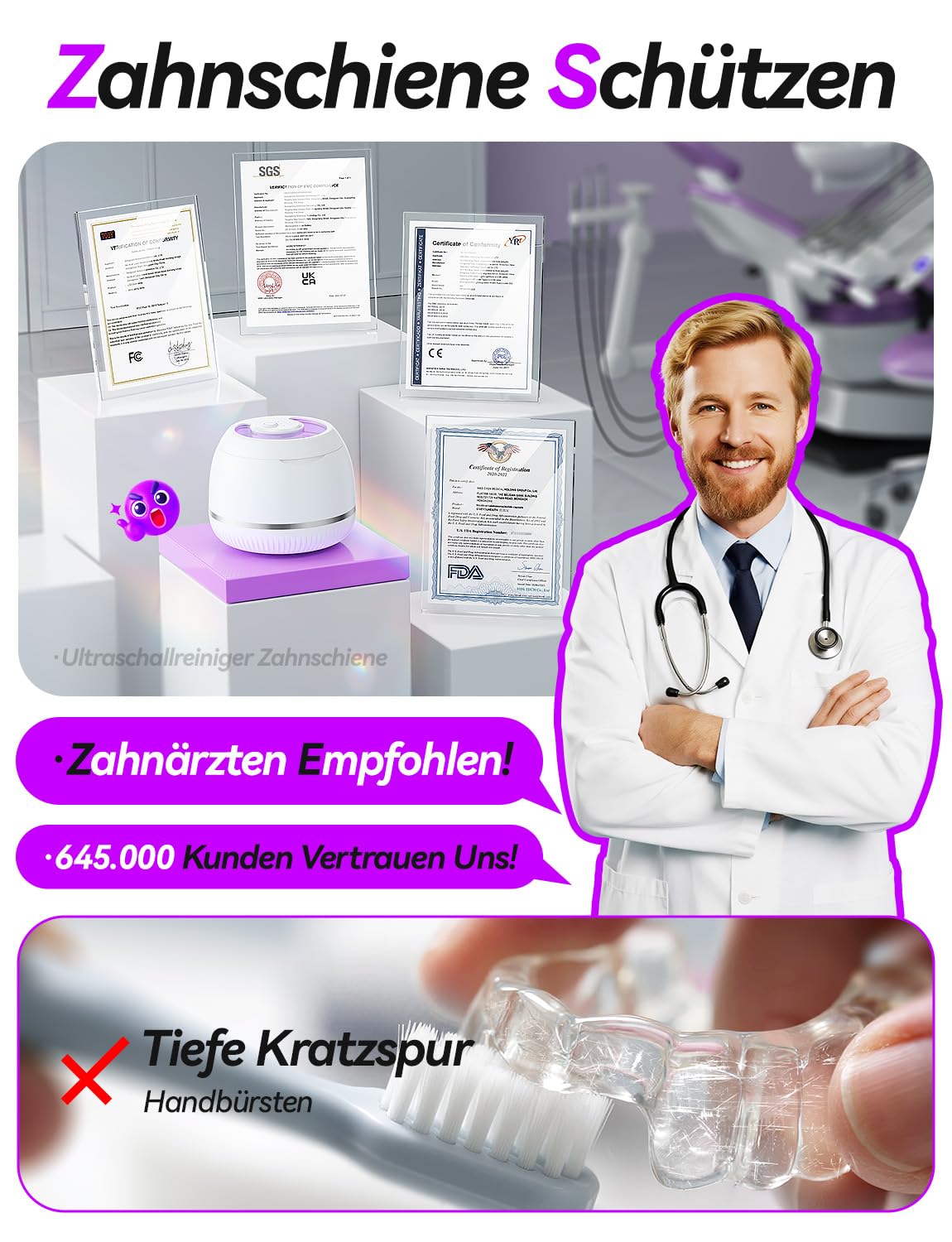 Thumbnail 3 de Beser Ultraschallreinigungsgerät Zahnschiene 46 kHz – Tiefenreinigung für Retainer, Zahnschienen und Zahnersatz