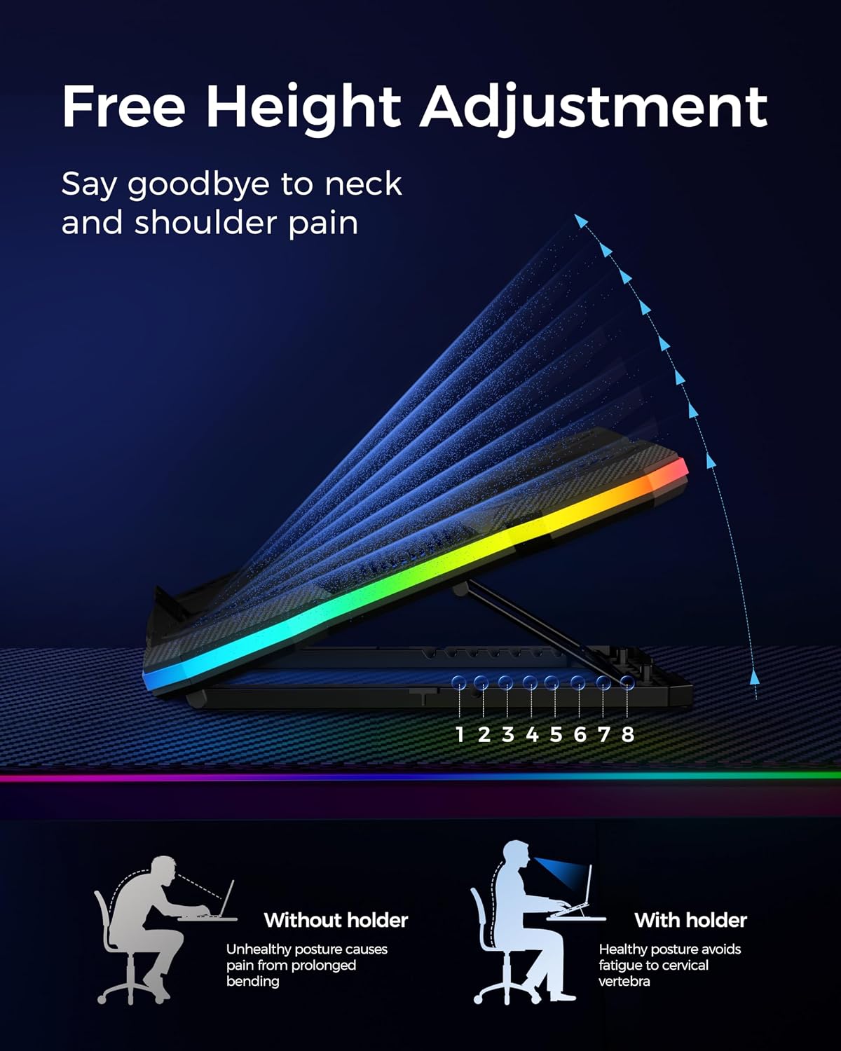 Detalle de ChillCore A21 Laptop Cooling Pad with 9 Fans, RGB Lighting and 8 Height Settings