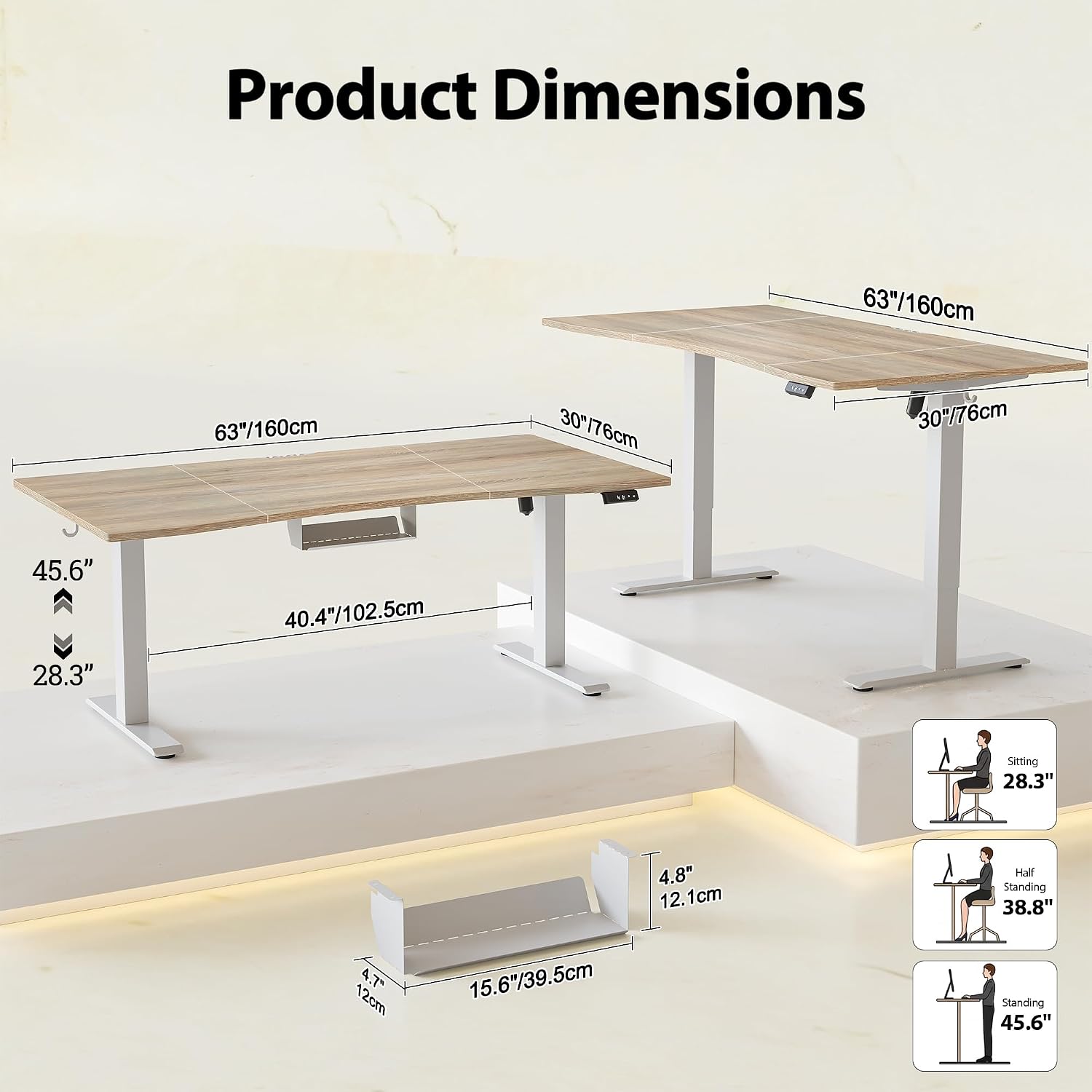 Detalle 2 de TIQLAB A20032063M Standing Desk, Maple, Adjustable Height and Cable Management
