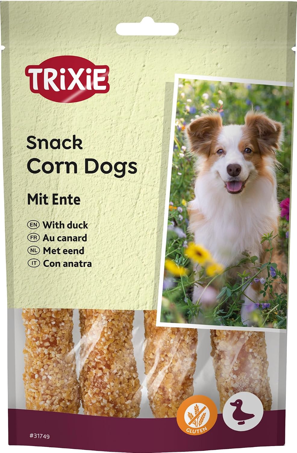 Detalle de TRIXIE Corn Dogs snacks sans gluten au canard & peau de bœuf – 4 pièces (31749) pour chien