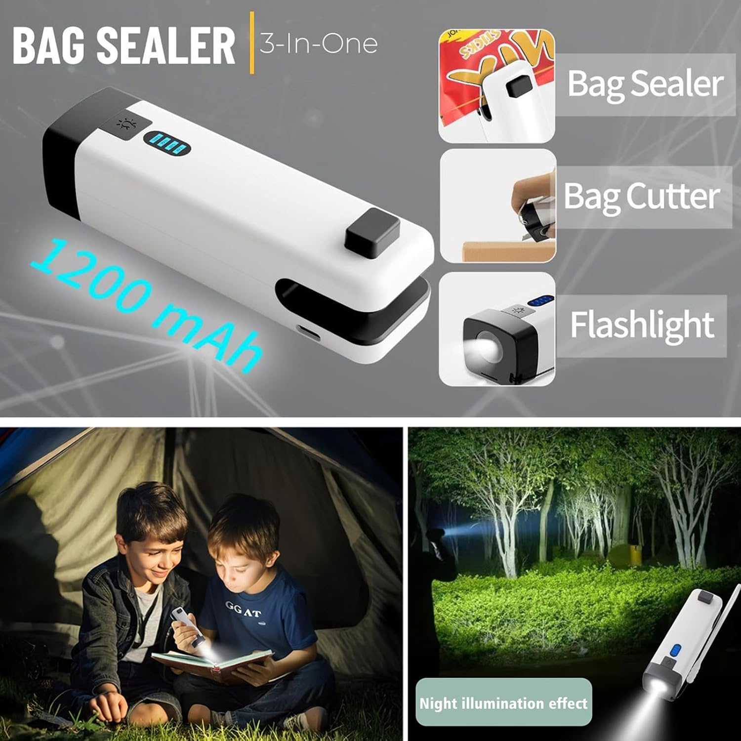 Detalle 2 de HSLGOVE F106 3-in-1 Mini Bag Sealer with Cutter, Flashlight and Magnetic Back