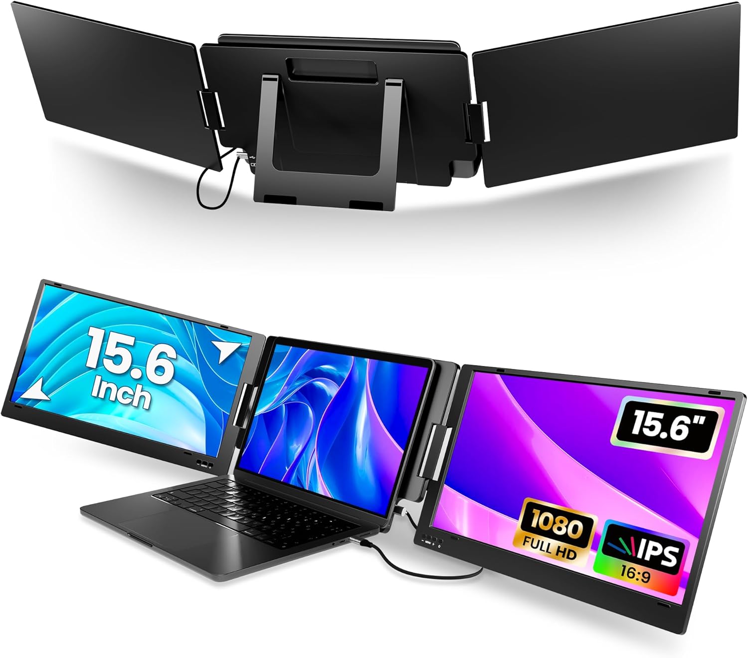 Detalle de KPKUE 15.6" Laptop Screen Extender with Just One Cable: Triple Screen, FHD IPS, Portable Aluminium Design