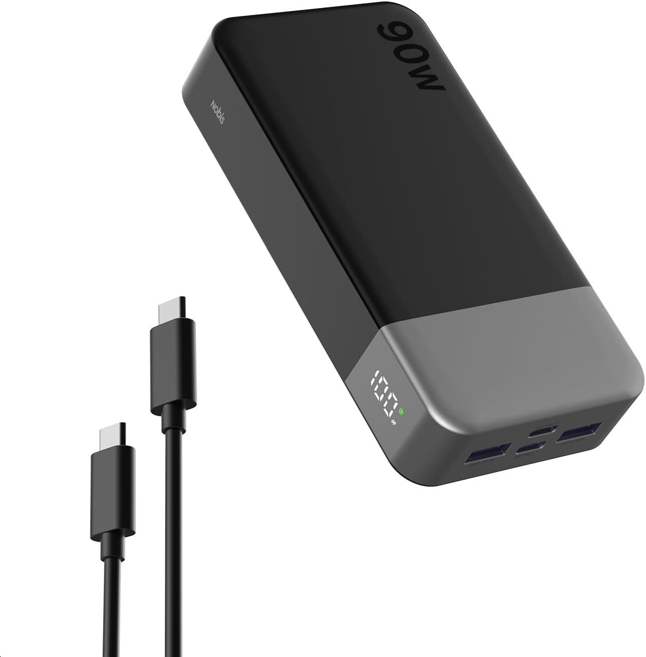 Detalle de NOBIS 90W Power Bank 20000mAh: ricarica rapida per notebook, tablet e smartphone con 4 porte e display