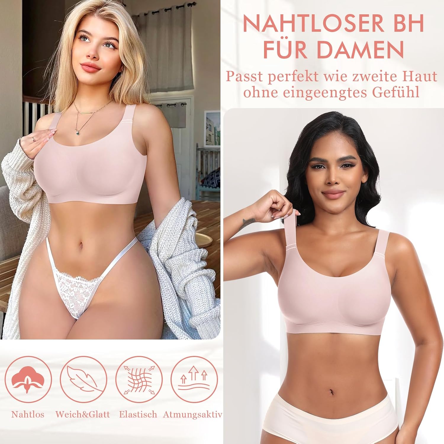 Thumbnail 4 de Nahtloser BH Damen Ohne Bügel Glatt Komfort Vollschalen