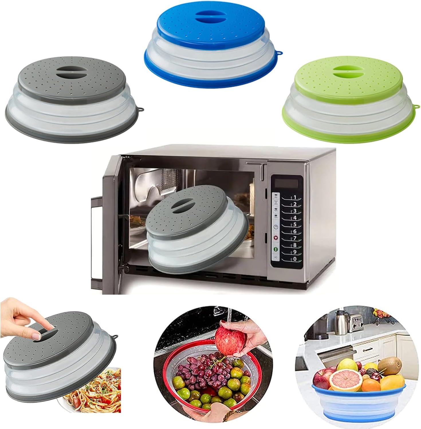 Detalle de Microwave Splatter Cover with Ventilation – BPA-Free Foldable Plate Cover