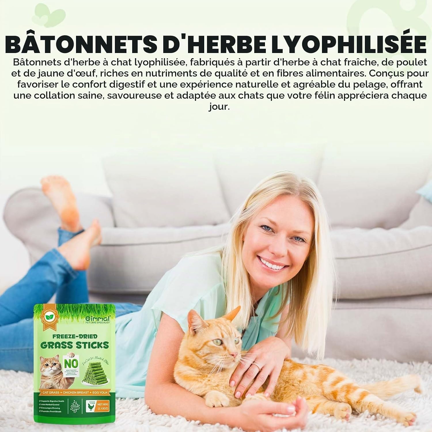 Thumbnail 6 de YijiaXingzhou gevriesdroogde kattensnacksticks van 60 g met kip en eigeel