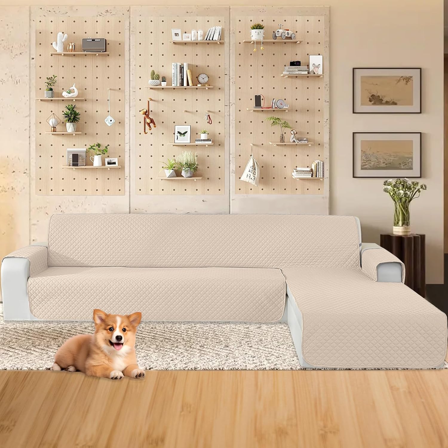 Detalle de CYCMACO Copridivano Angolare Impermeabile 4 Posti con Penisola Beige – Reversibile e Antimacchia
