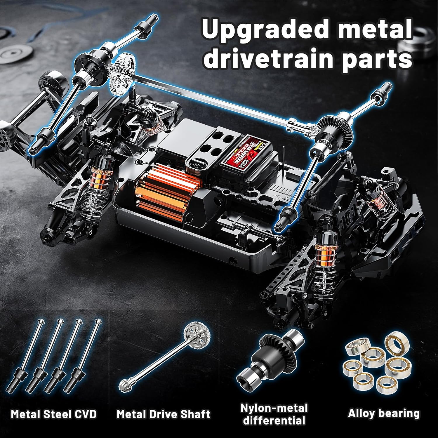 Thumbnail 3 de 1:14 Ferngesteuertes 4WD Monstertruck RC-Auto (bis 40 km/h) mit 2×1300mAh, 2,4GHz & LED-Scheinwerfern – RTR