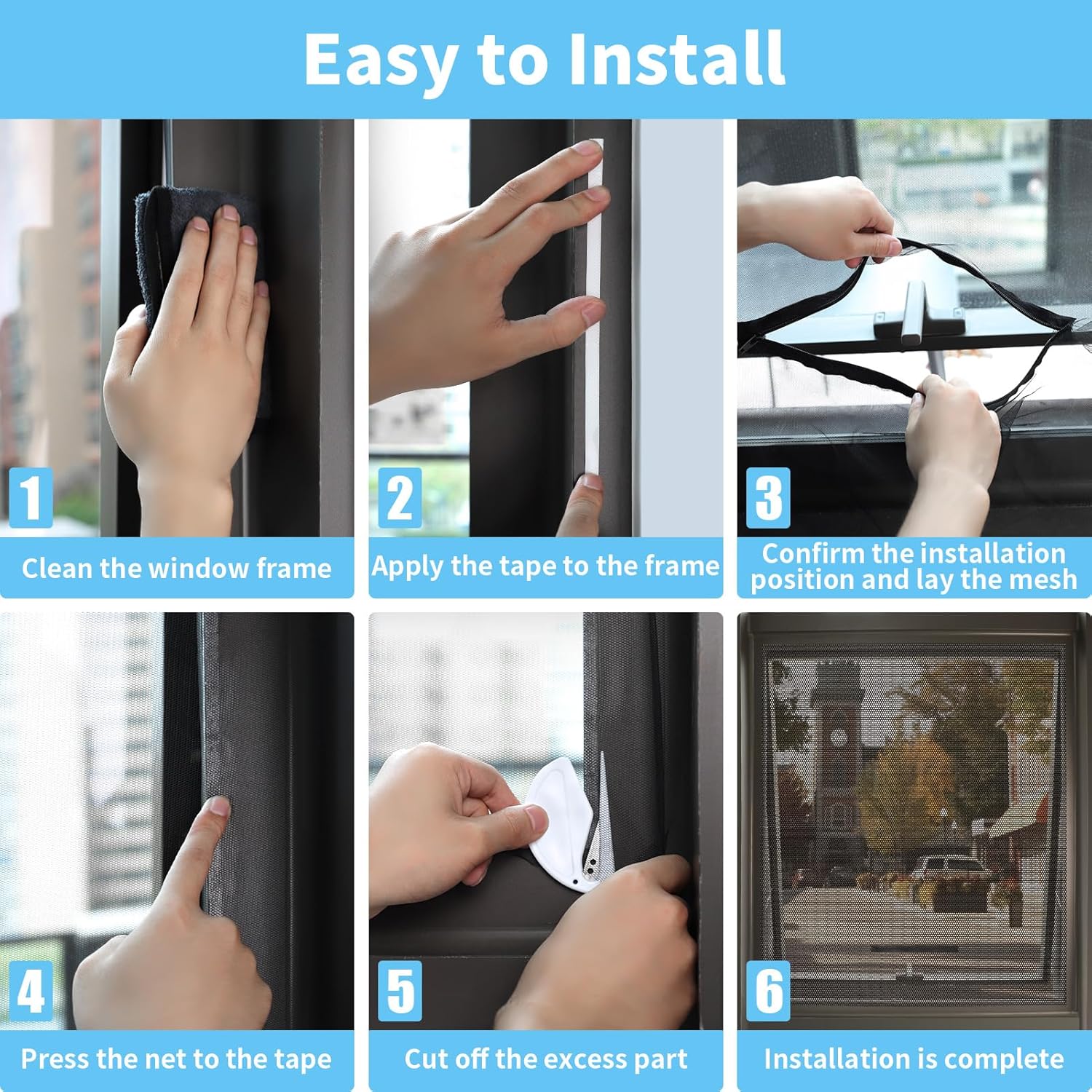 Detalle de REDTRON DIY Window Screen with Zipper Opening (150cm x 180cm) – Black self-adhesive mesh
