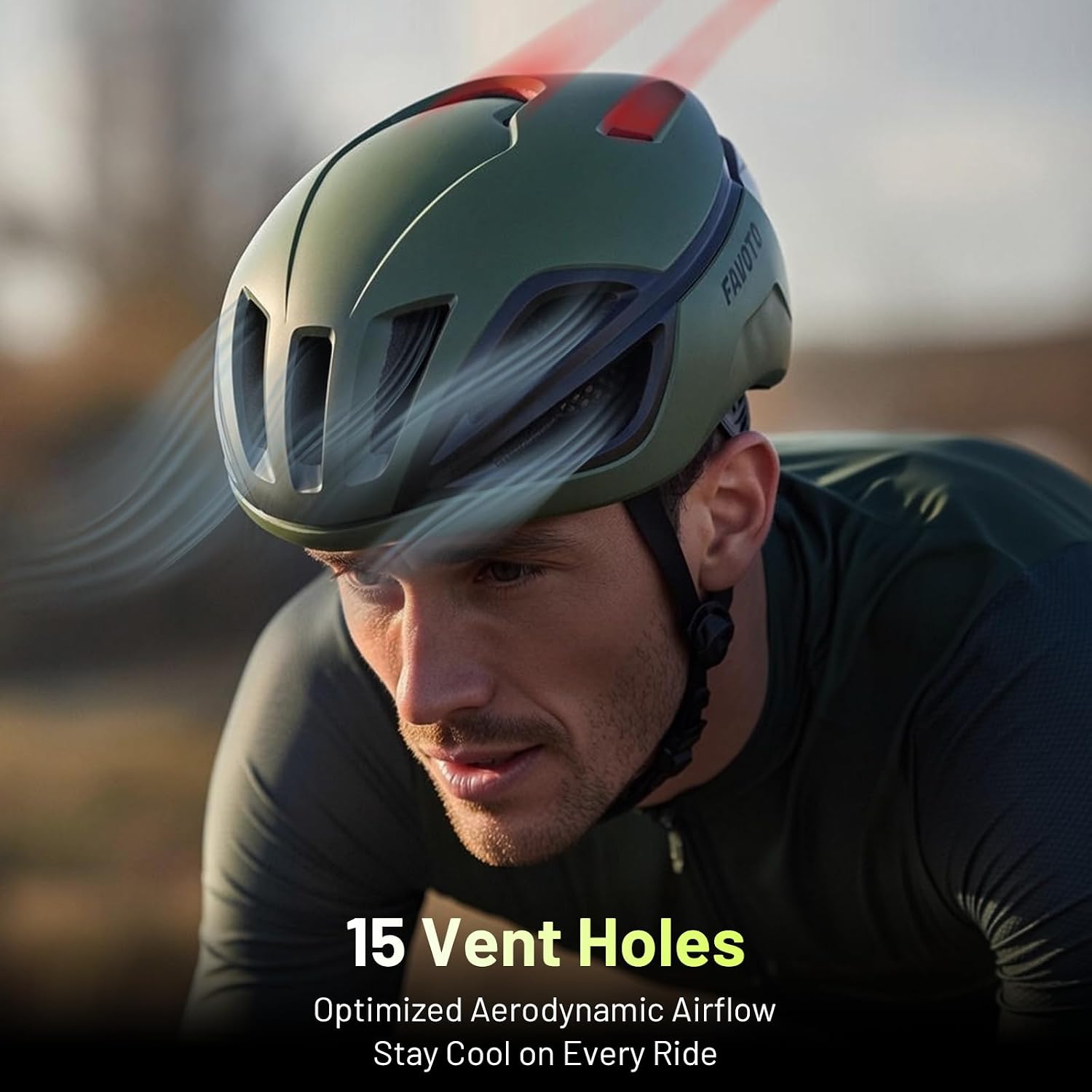 Detalle de Favoto Aero Road Bike Helmet for Adults – EN1078 Certified, 15 Vents, 280g, 59–61cm
