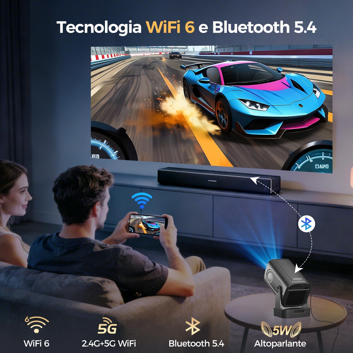 Thumbnail 4 de Alwtniet Proiettore 4K: Portatile, Android 6.0+ con WiFi 6, 260 ANSI, autofocus e rotazione 180°
