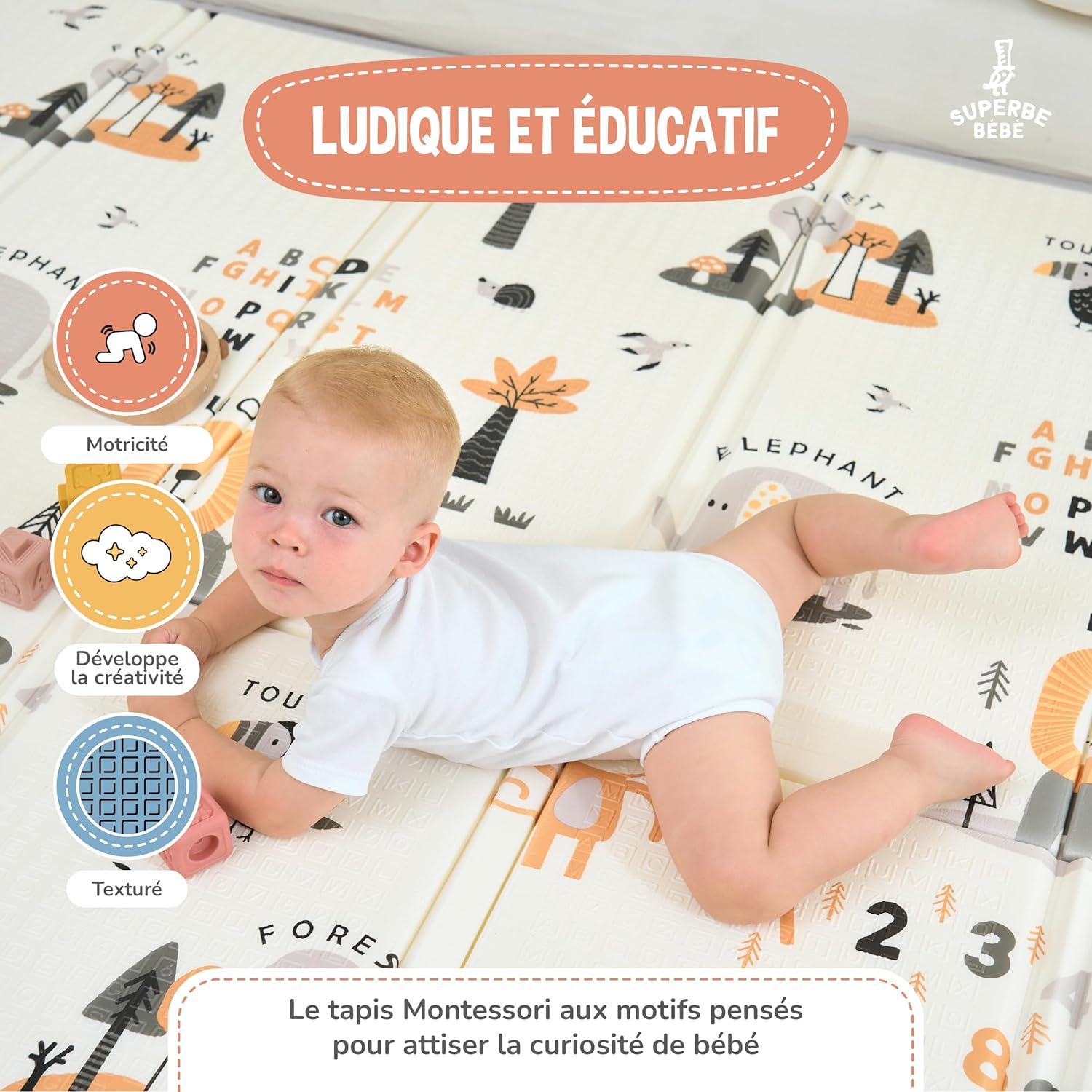 Thumbnail 5 de Tapis d'éveil pour bébé pliable épais réversible 150x180 cm – tapis de jeu Montessori XXL en mousse, antidérapant et lavable