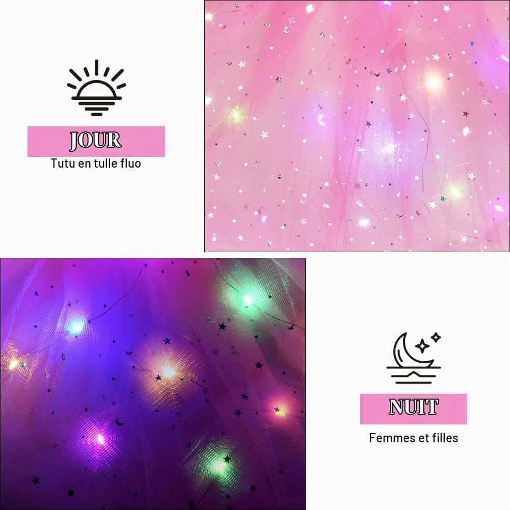 Detalle 2 de AYBUY led-tutu voor dames van tule met sterglitters en elastische tailleband