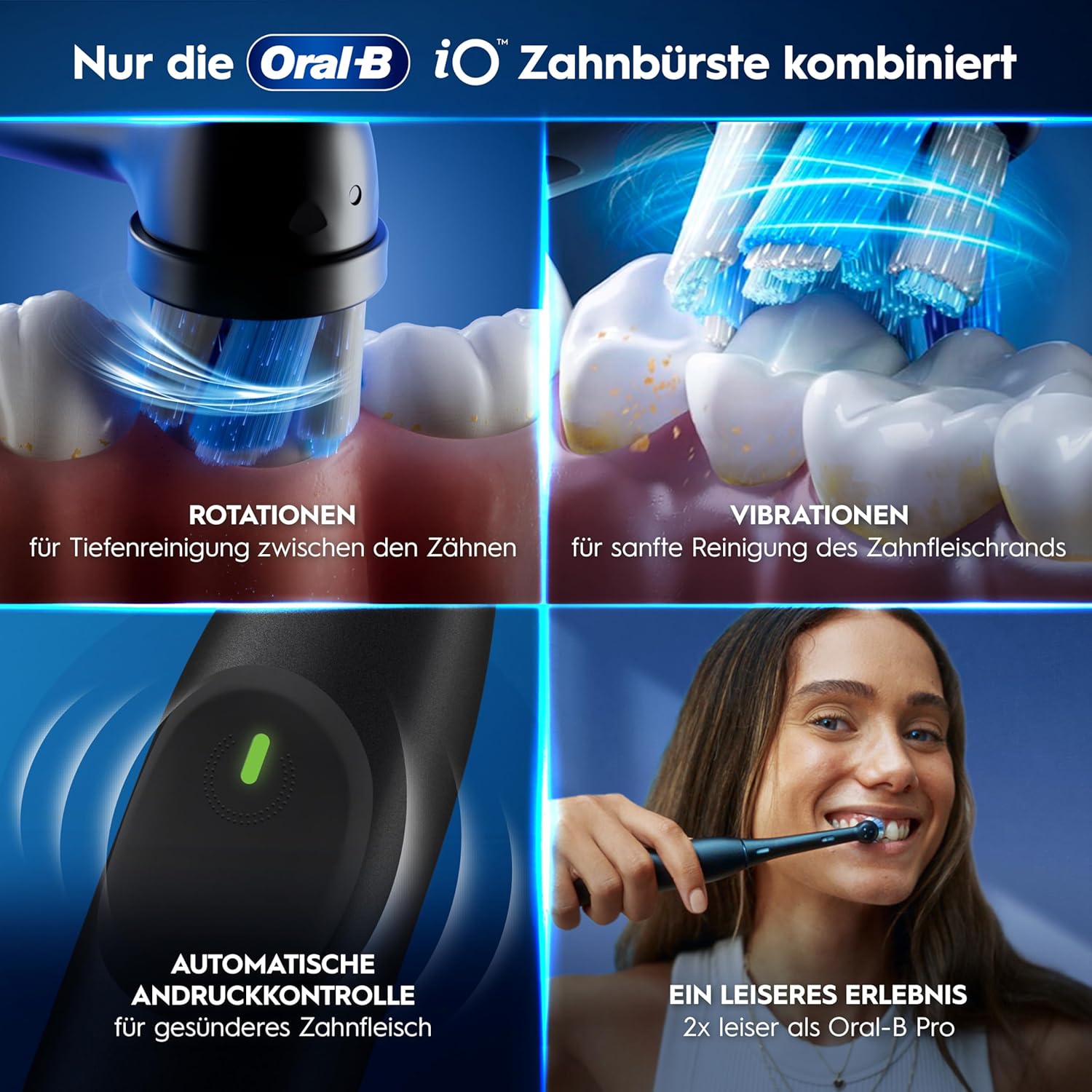 Detalle de Oral-B iO Series 2 Elektrische Zahnbürste – Doppelpack (Schwarz/Pink) mit 2 Aufsteckbürsten und Reise-Etui