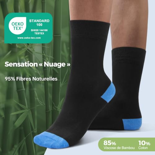 Detalle de FALARY Homme Chaussettes Bambou Anti-Transpiration et Anti-Odeur – Lot 6 (43-46) Multicolore, sans couture