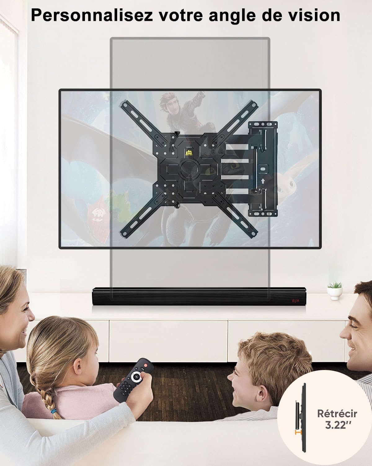 Detalle 2 de FORGING MOUNT Support mural TV longue portée pour angles (26 à 65 pouces) – Rotation portrait/paysage, VESA jusqu’à 400x400 et jusqu’à 35 kg