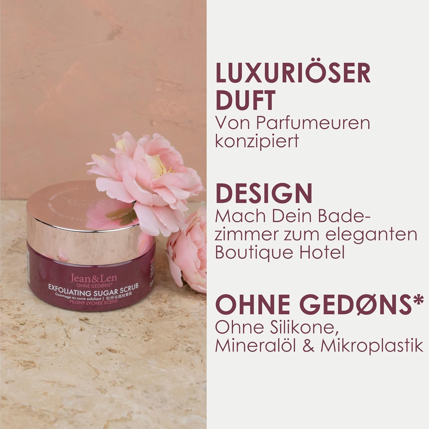 Thumbnail 1 de Jean & Len Exfoliating Sugar Scrub Peony & Lychee – Zucker-Öl-Peeling, 200 ml