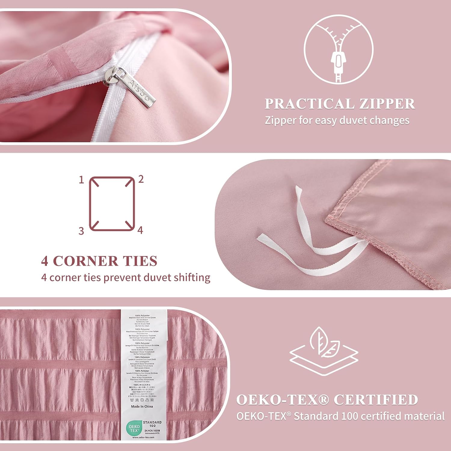 Thumbnail 4 de Aisbo Pink Seersucker Duvet Cover Set 3pc