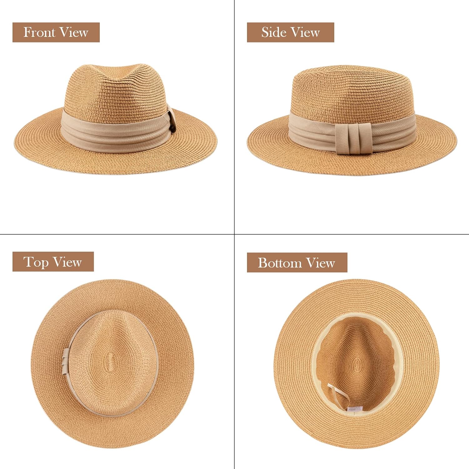 Detalle de DRESHOW Damen Panama Hut mit breiter Krempe – Stroh Fedora mit UPF 50+