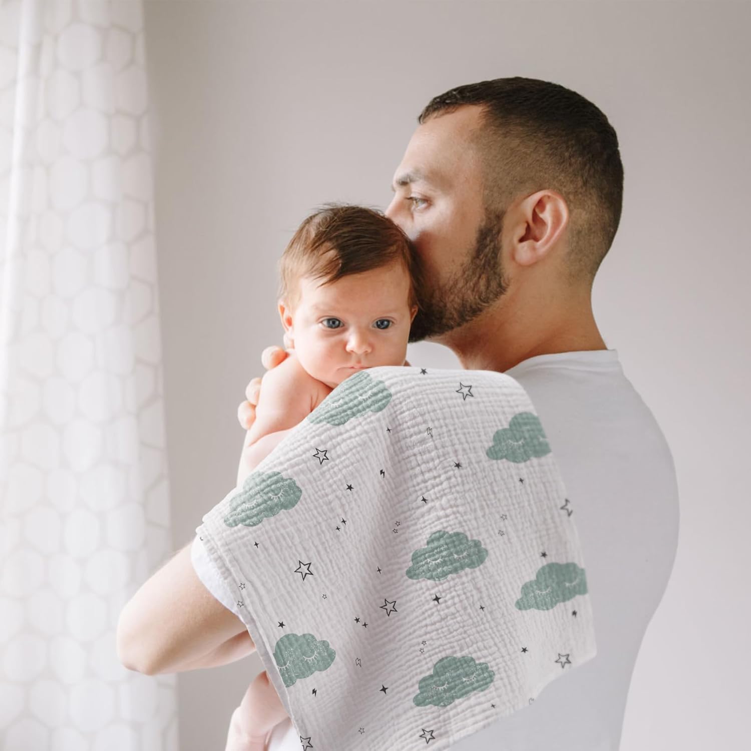 Detalle de Susurration 60 x 60 cm 100% Cotton Baby Muslin Cloths (5 Pack) for Swaddling, Burping & Sensitive Skin