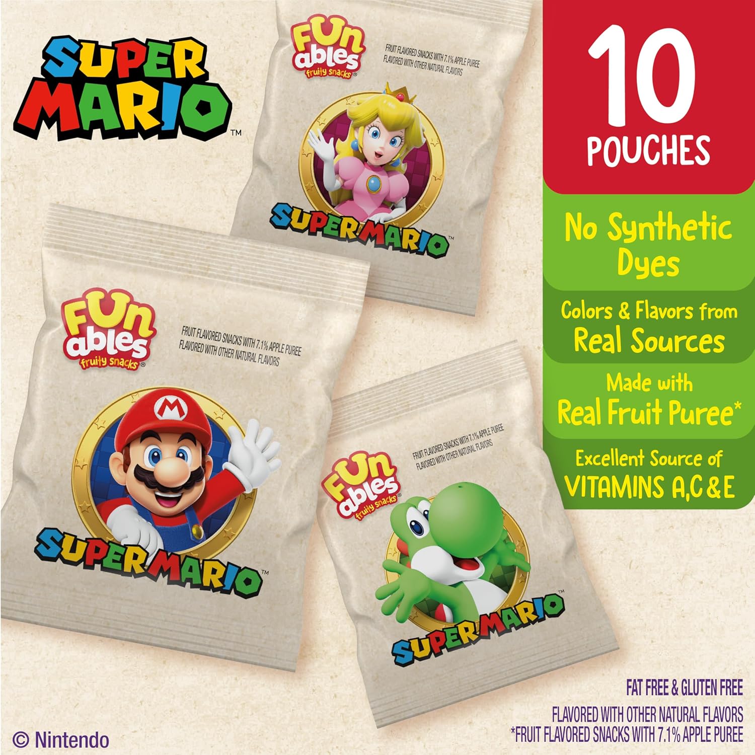 Detalle 2 de Funables Super Mario Fruit Snacks, 10 Pouches with 7.1% Fruit Puree