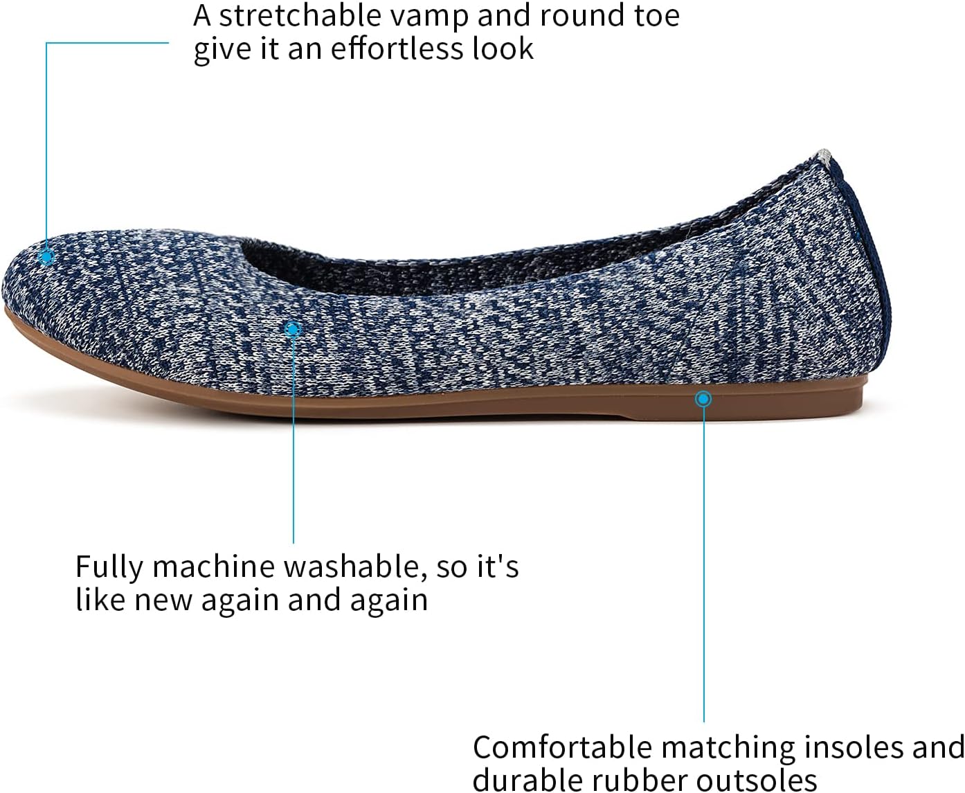 Thumbnail 6 de Frank Mully Damen Ballerinas Slip On Knit – Runde Zehe, bequeme Alltags-Schuhe