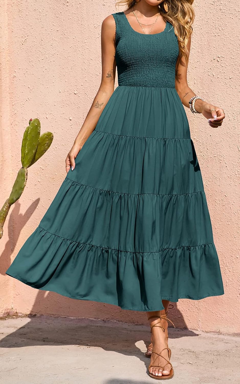 Detalle 2 de PRETTYGARDEN Women's 2026 Casual Maxi Sundress with Smocked Tank Detailing