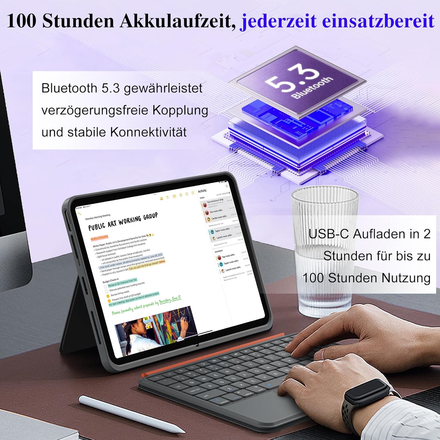 Thumbnail 1 de WIWU Tastaturhülle für iPad Air 13 (M4/M3/M2) – magnetisch abnehmbar, beleuchtetes Trackpad und verstellbarer Ständer (Grau)
