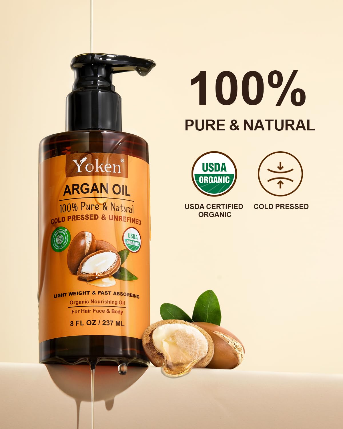 Detalle 2 de Yoken LWIBDY2S45 Argan Oil, 8 oz Cold-Pressed, Unrefined Moroccan Oil