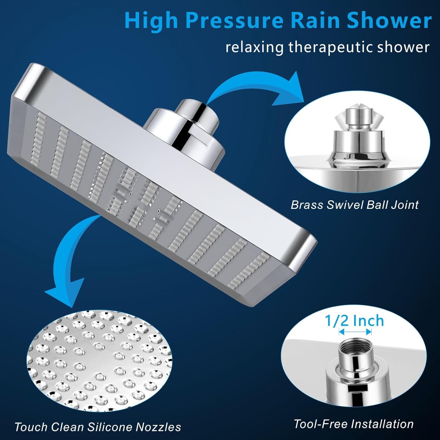 Thumbnail 3 de Voolan 6 inch High Pressure Rain Shower Head with Adjustable Angles (Luxury Chrome, Square)