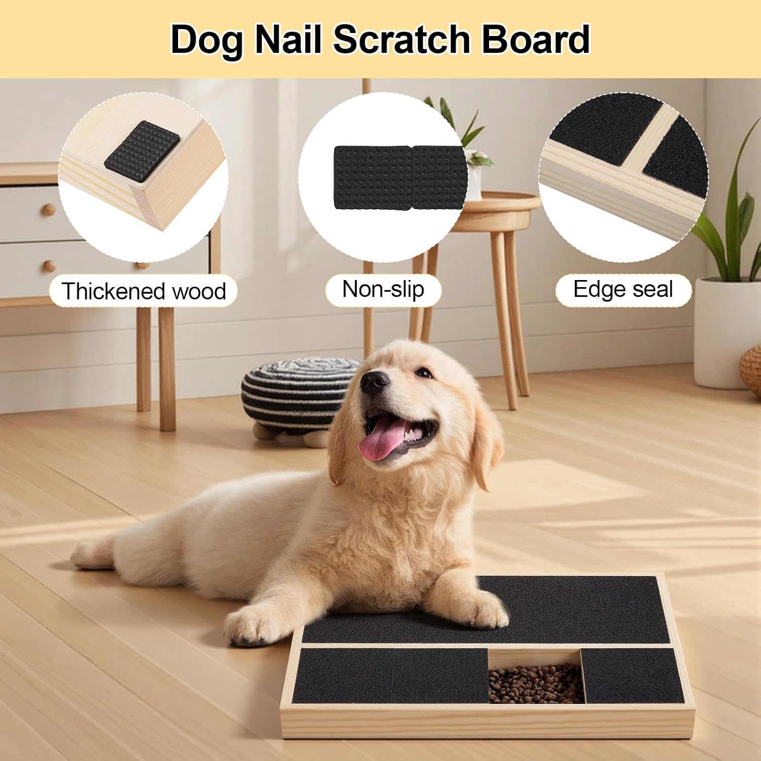 Detalle de Dog Scratch Board for Nails: Multifunctional Wooden Nail Care Scratcher with Snack Box (35x25cm)