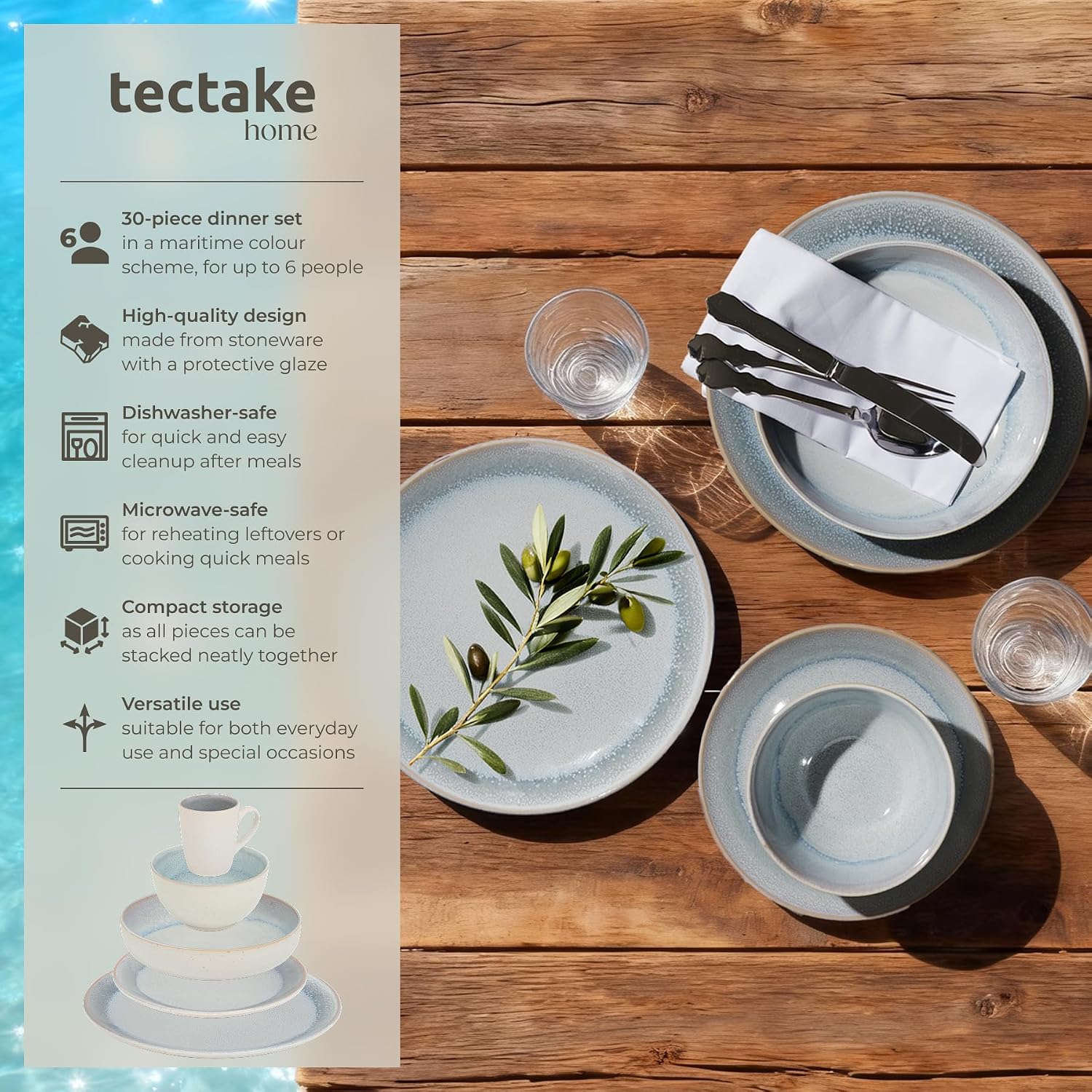 Detalle de tectake 406217 servisset i glaserat gods, 30 delar för sex personer