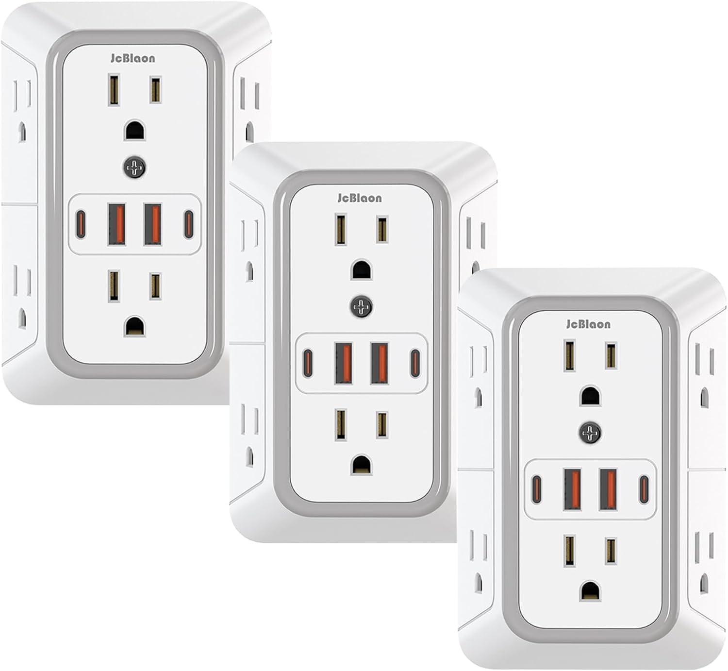 Detalle de JcBlaon MP-XPYK-SIT0 Surge Protector Outlet Extender, 6 Outlets, 4 USB Ports
