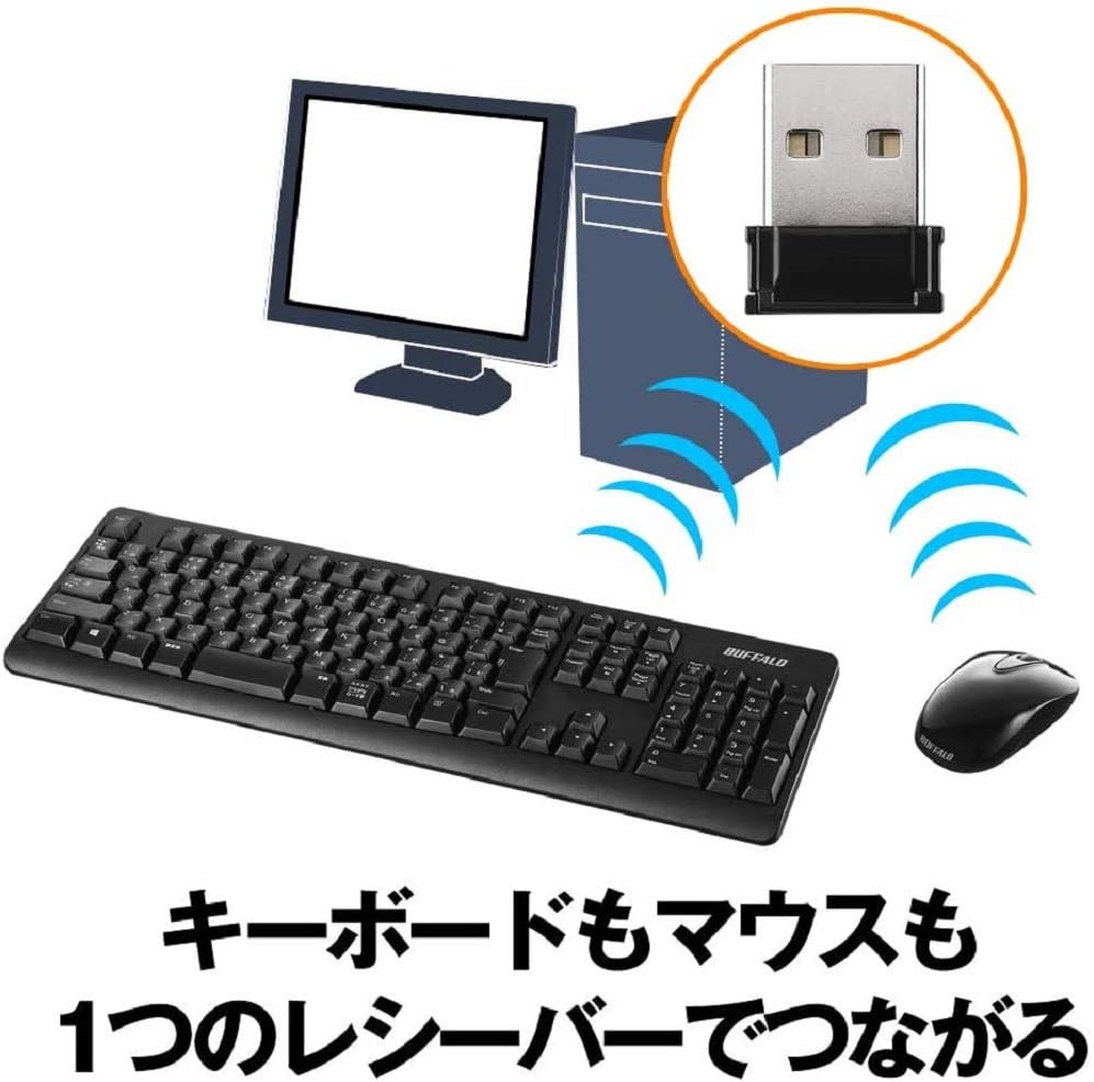 Detalle de バッファロー BSKBW125SBK ワイヤレスキーボード・マウスセット 108キー・静音マウス