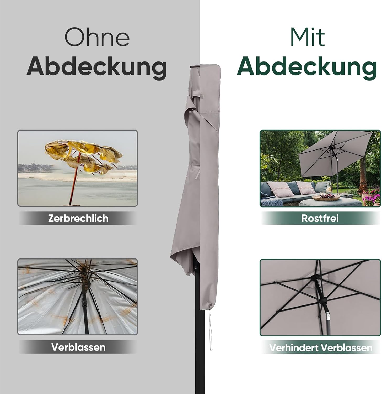 Thumbnail 3 de Sekey Ombrellone Copertura 136×23.5/25 cm - Grigio chiaro