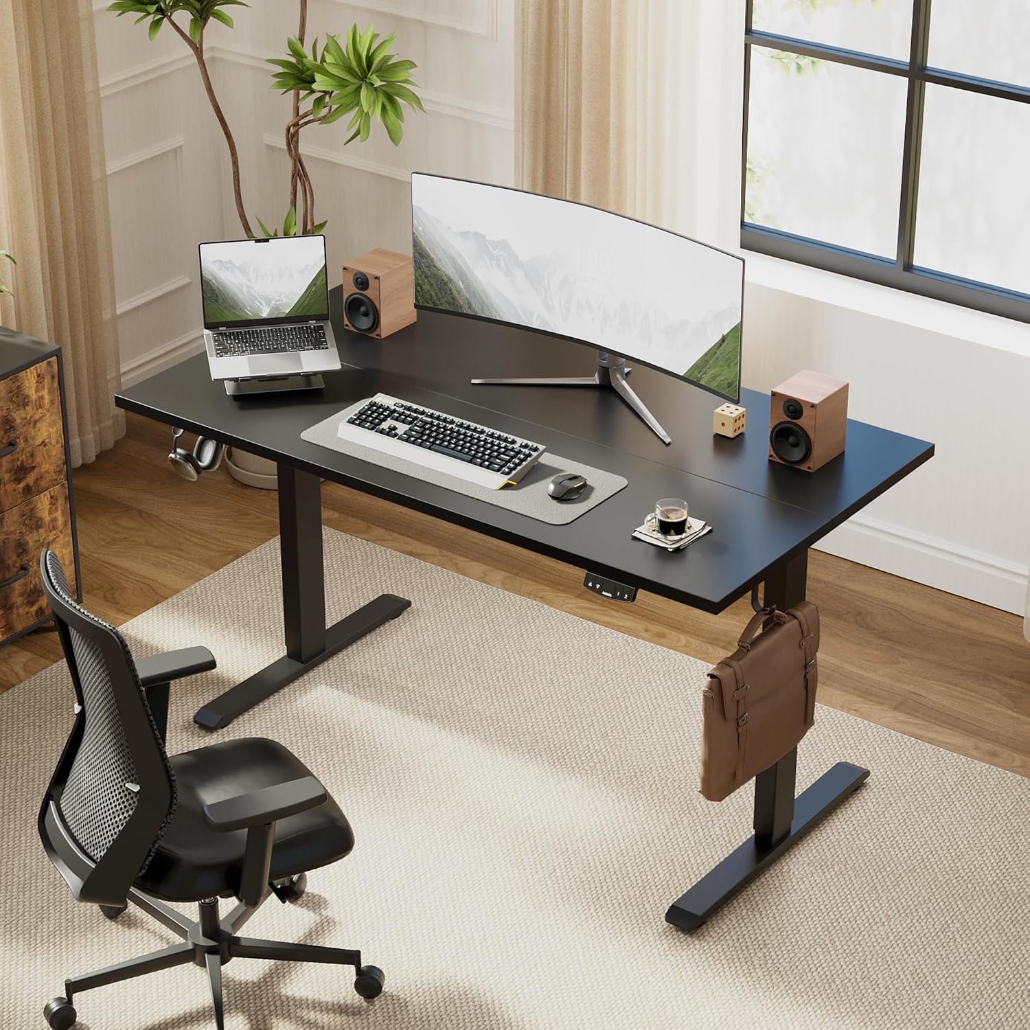 Detalle de Agilestic DJ 48 x 24-Inch Electric Standing Desk, Black, Memory Presets