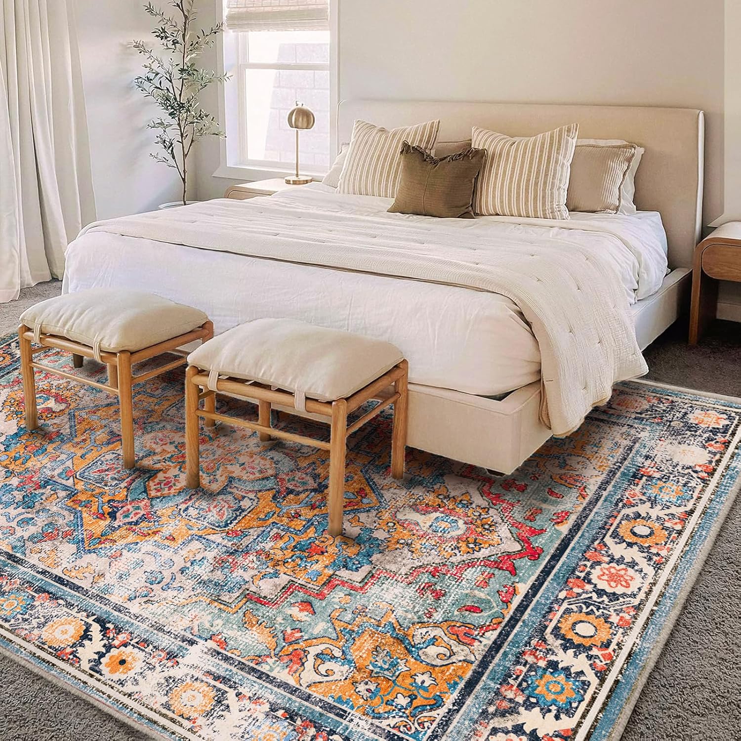Thumbnail 1 de CHAMPLANT 6'x9' Washable Vintage Boho Medallion Area Rug