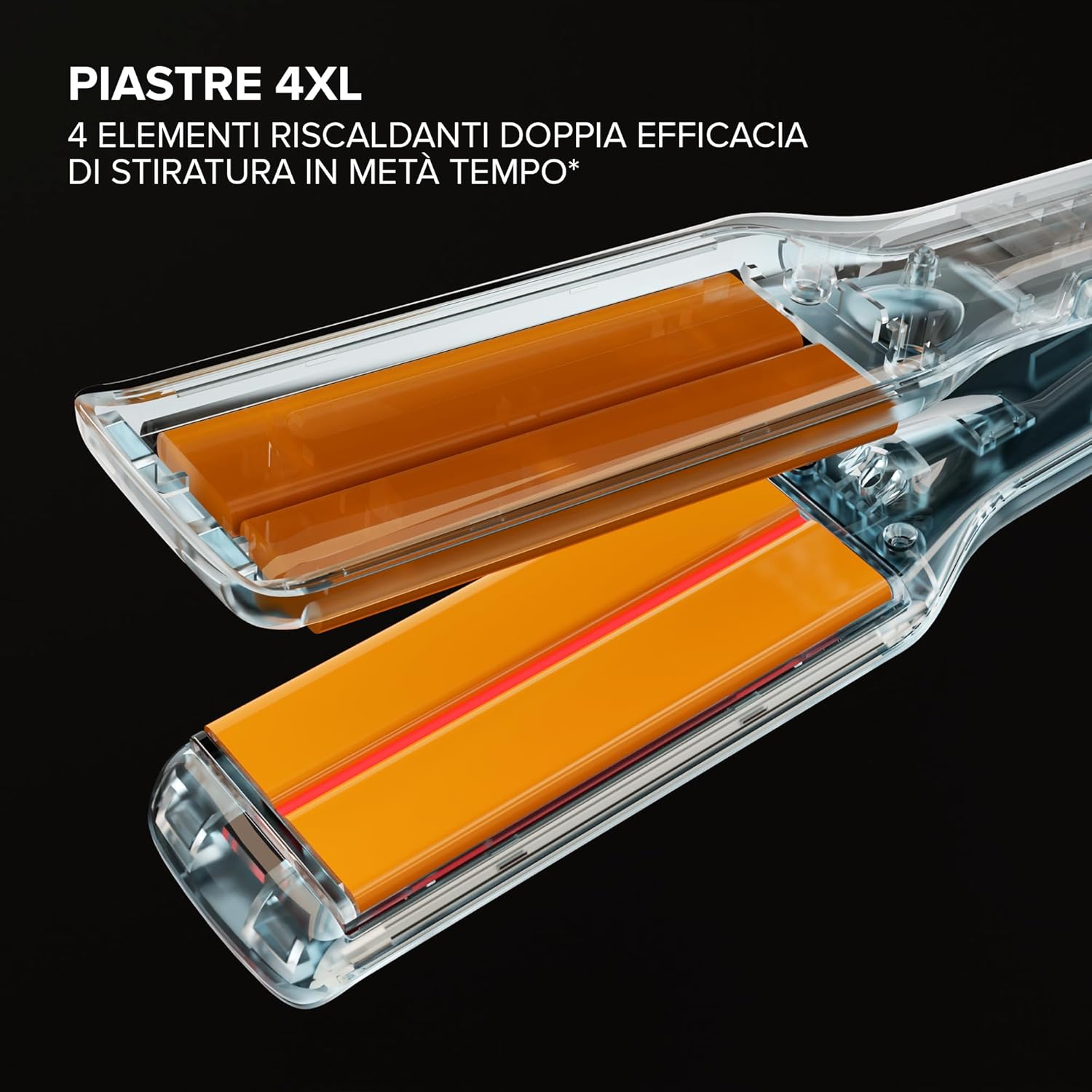 Detalle de Bellissima Imetec Absolute: piastra professionale 4XL con infrarossi, ioni e controllo del calore