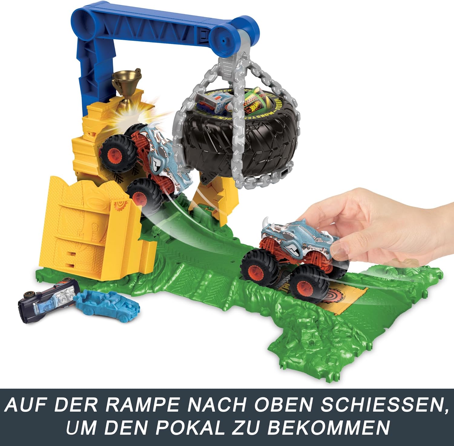 Thumbnail 2 de Hot Wheels Monster Trucks Rhinomite Angriffs-Challenge Spielset (HTP18) – Arena-Smasher mit 1:64 Rhinomite-Truck