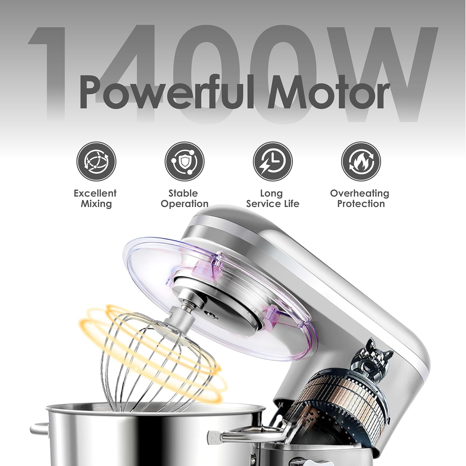 Thumbnail 3 de Aucma 6.2L Tilt-Head Stand Mixer with 1400W Motor and 3 Attachments