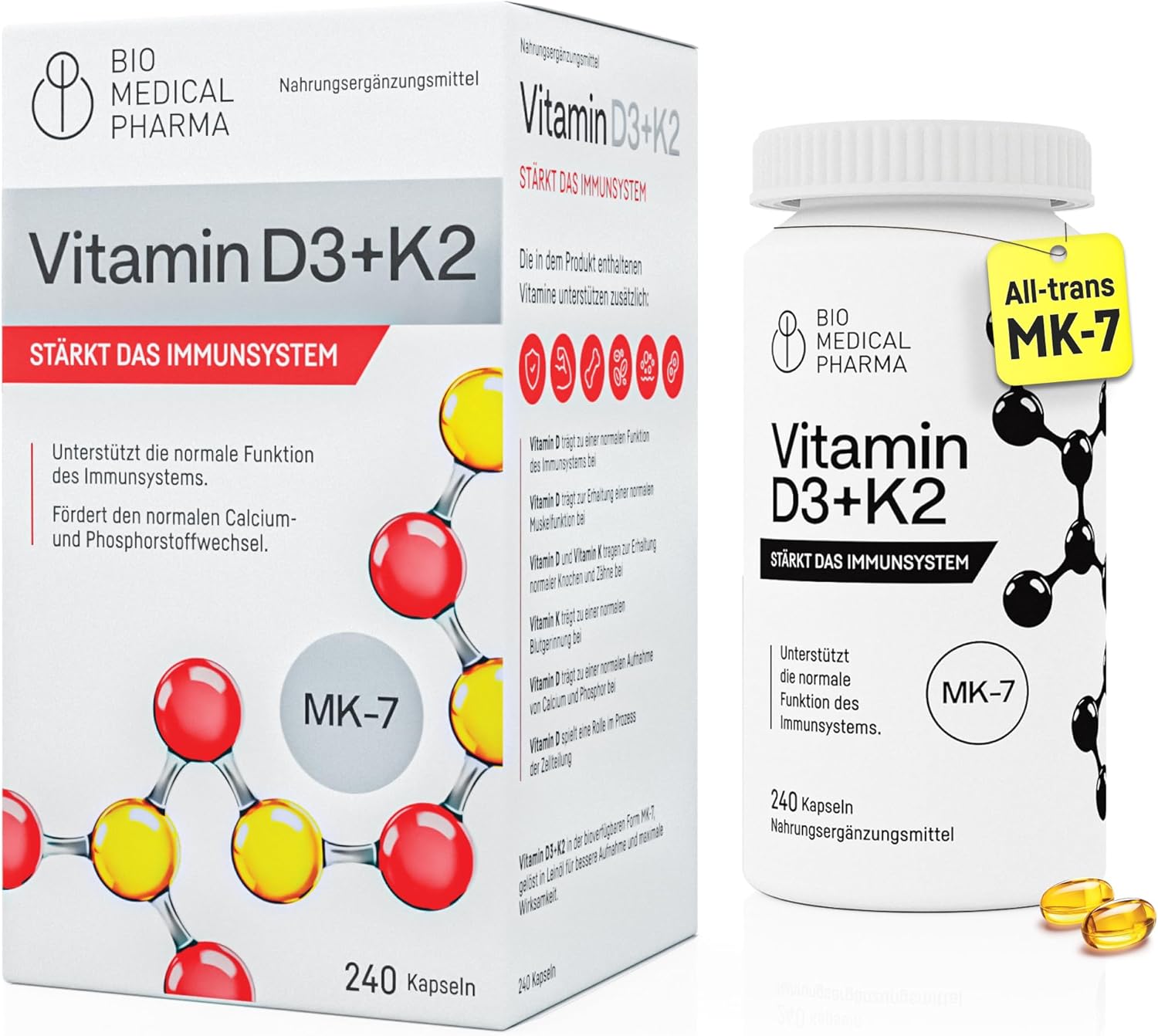 Detalle de Vitamin D3 K2 Hochdosiert 5000 IE + 100 µg K2 MK-7 (All-Trans) – 240 Softgel-Kapseln