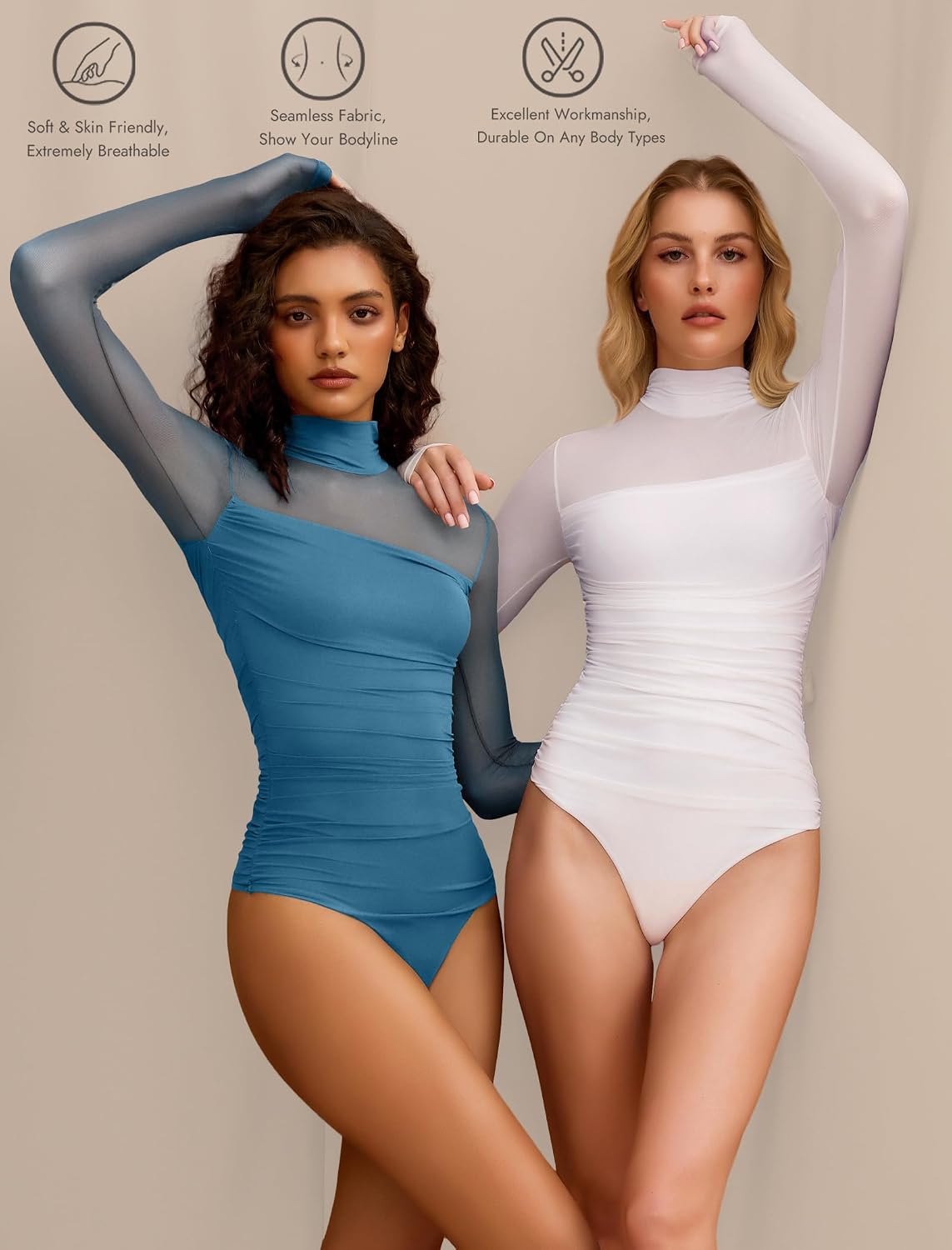 Detalle de Avidlove Long Sleeve Turtle-Neck Mesh Bodysuit for Going-Out Looks