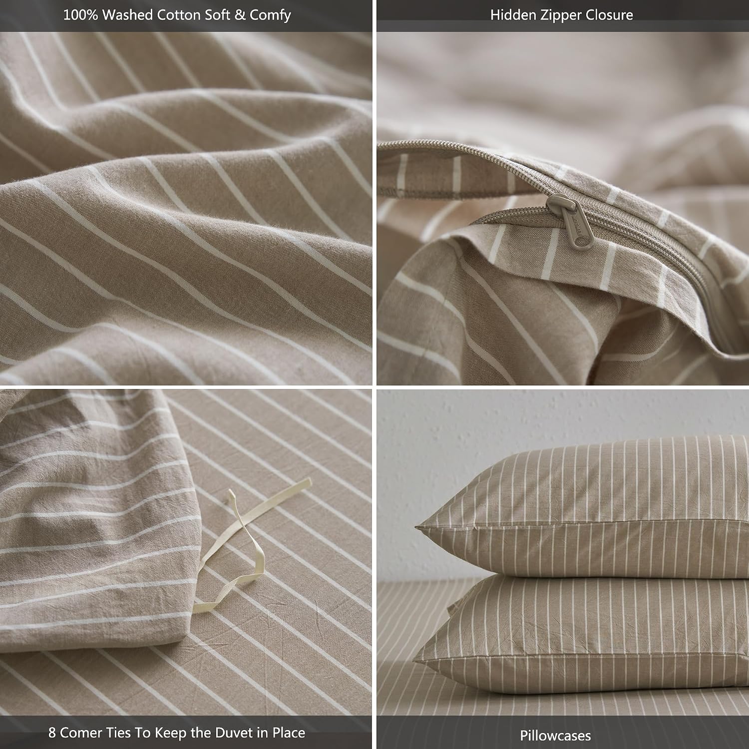 Thumbnail 5 de MooMee Striped Duvet Cover Set Super Queen 90x98