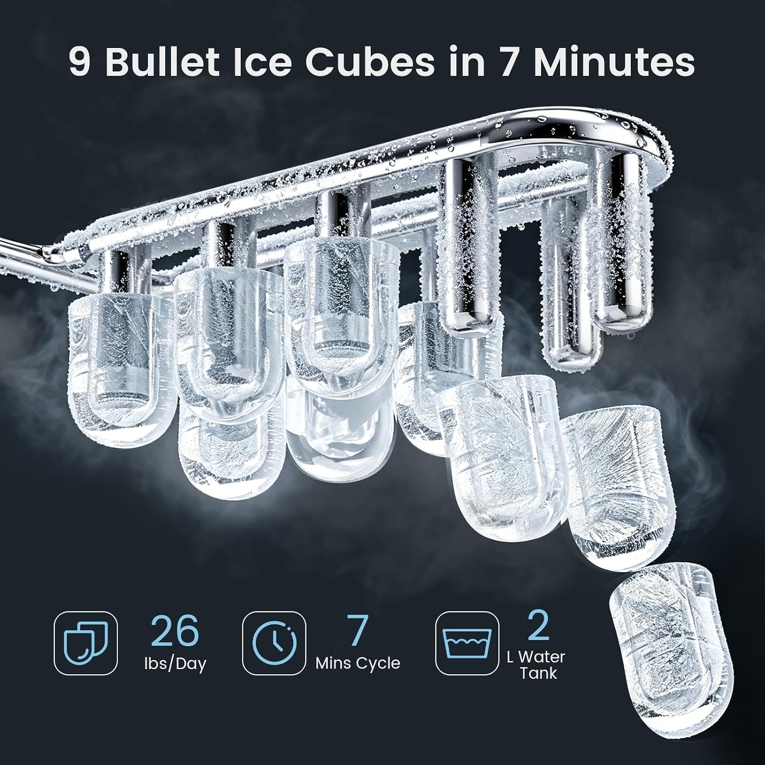 Detalle de COWSAR HZB-12/X Countertop Ice Maker, 26 lb Daily Output, Two Ice Sizes