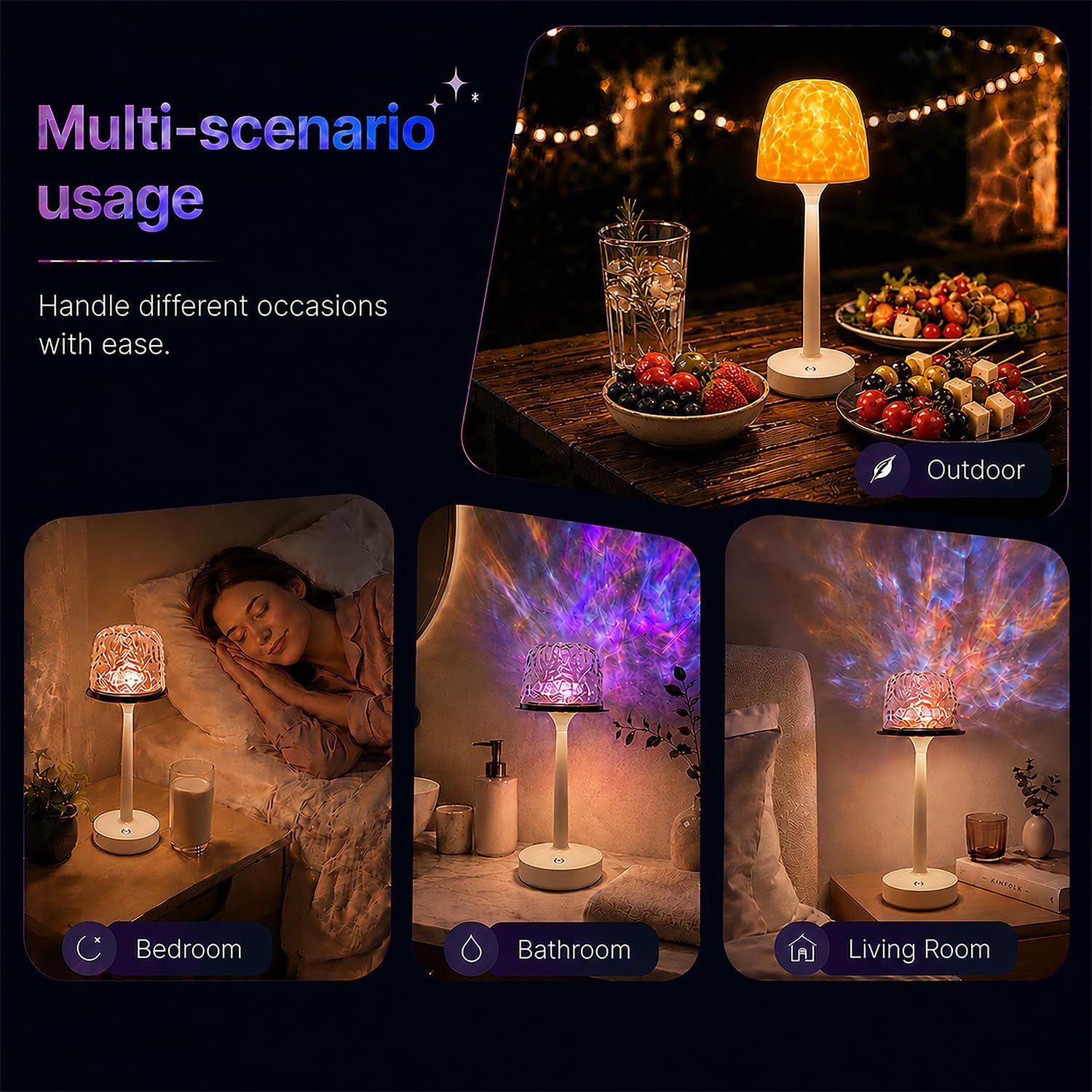 Detalle de Govexila qwerty-01 2-Pack Shower Lamps, 16 Colors, Ocean Wave Projection